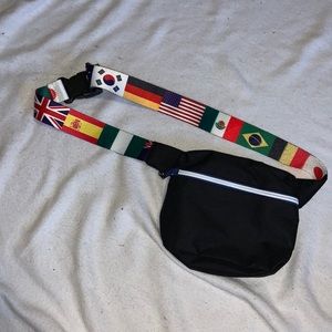 Art Class Fanny pack bum bag belt pouch black w/ international flag belt UNISEX